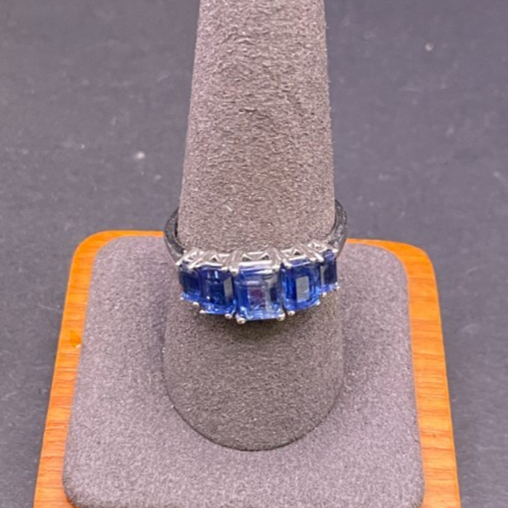 Vintage STS 925 Sterling Silver Blue Sapphire Ring Size 10 Emerald Cut